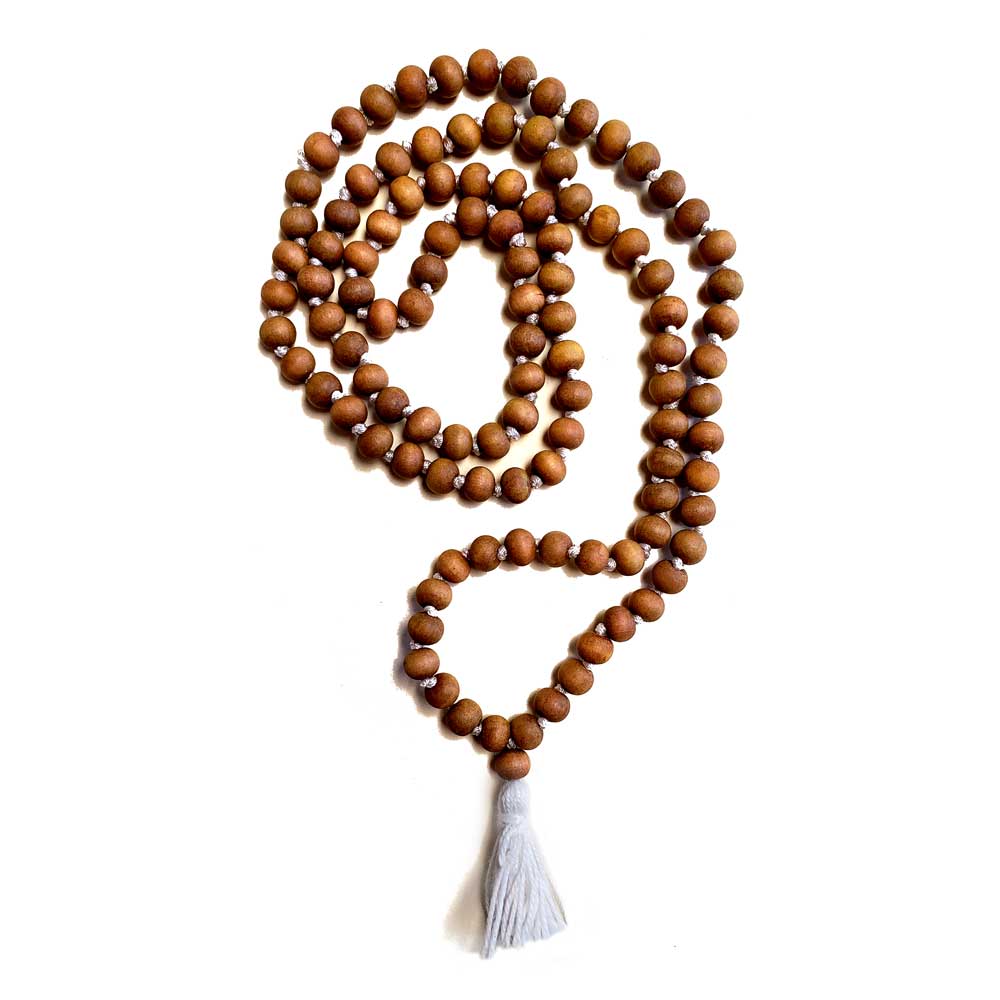 Sandalwood Mala Necklace 7 mm 108 Prayer Beads Hindu Meditation
